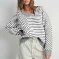 thumbnail image 6 of Juslio Women Sweaters Pullovers Women Tops Striped V Neck Long Sleeve Knit Gray, 6 of 7