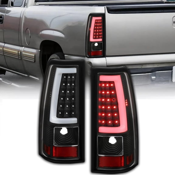 HOUGEET Tail Lights Assembly Set Compatible ith 2003-2006 Chevy Silverado 1500 2500 Rear Brake Lamp Pair Left Right W/LED Black GM2800161 GM2801161