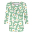 thumbnail image 6 of CYMMPU Loose Fit Tunic Tops 3/4 Sleeve Blouses for Women Dressy Casual Spring Tops Crew Neck Summer Fashion Shirts Flower Pattern Lightweight Basic T-Shirts Green L, 6 of 6