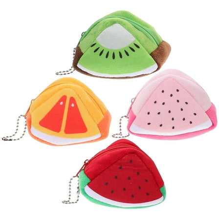 Masteelf 4pcs Coin Purse Fruit Pattern Plush Triangle Wallet Pocket Mini Pouch Purse