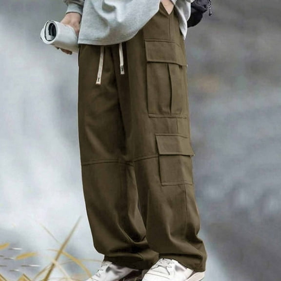 DPTALR Men's Baggy Y2K Contrast Piping Drawstring Unisex Cargo Pants, Army Green Big and Tall Men L