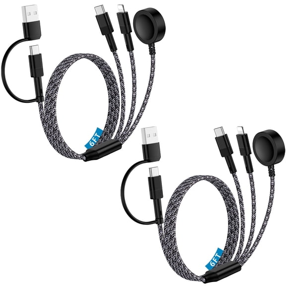3 in 2 USB C iWatch Charger,2PACK iPhone Multi Charging Cable USB Type C Charger Cable Cord 6FT Magnetic iWatch Fast Charging Pad Wireless Charger Dock Stand Compatible for iWatch Samsung&iPhone16-12