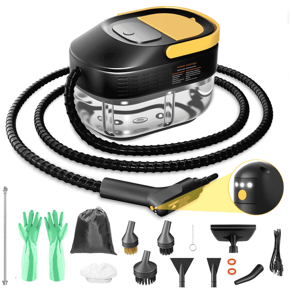 Powerful Steam Cleaner – 15s Heat-Up 2500W Handheld Steamer with 3-Level Adjustable Handle 1.6L Tank & 16 Accessories – Portable Steamer for Home, Car, Grease, Grout, Tile & Upholstery