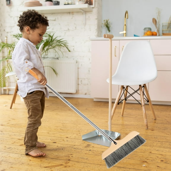 Niceauty Soft Bristle Wooden Broom Stainless Steel Handle Black for Indoor Outdoor Floor Carpet Cleaning