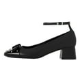 thumbnail image 2 of FSJ Women Classic Bowknot Square Closed Toe Block Heel Pumps Cap Toe Ankle Strap Low Chunky Heel Office Casual Party Shoes Size 7.5 Black Pearl, 2 of 4