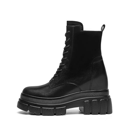 

Women‘s Thick Bottom Ankle Combat Boots Solid Color Soft Sole Zipper & Lace Up Booties Women‘s Outdoor Shoes