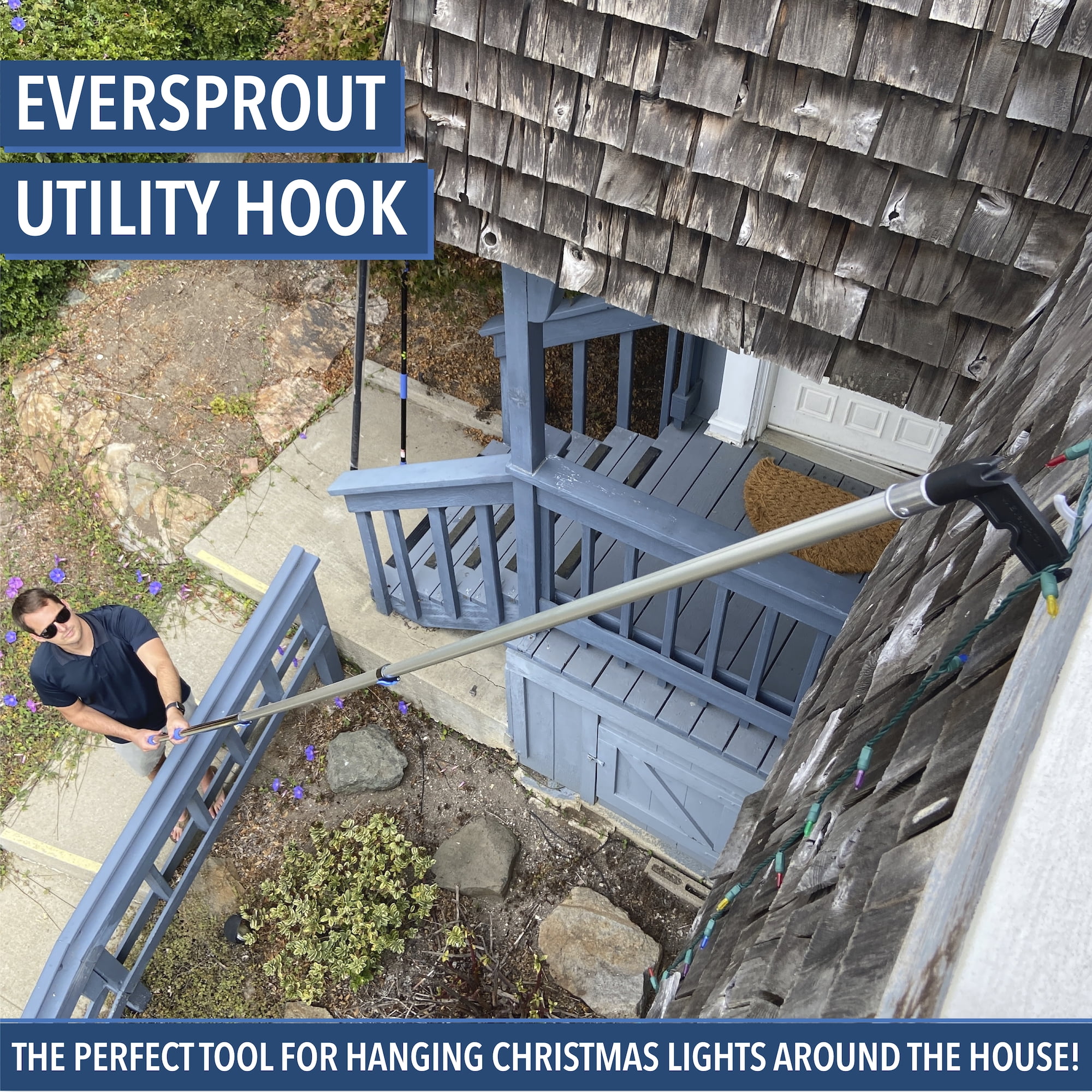 EVERSPROUT 7-to-25 Foot Utility Hook with Extension Pole (30 Foot Reach), Installing and Hanging Christmas/String Lights, Birdfeeders, Reaching High  Places