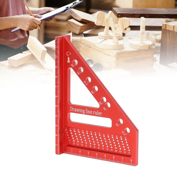Escuadra De Carpintero Pequeña, Escala Grabada Con Láser, Multifuncional, Orificios De 1/4 De Diámetro, Regla Cuadrada Triangular, aleación De Aluminio, Acabado Anodizado Rojo