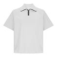 thumbnail image 3 of Mifsaly Mens Quarter Zip Shirts Ribbed Knit Short Sleeve Collar tops Casual Athletic Fit Lightweight Breathable Work Office Pullover Tees White,XXXL, 3 of 5