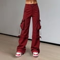 thumbnail image 2 of Women's Goth Cargo Pants Wide Leg Baggy Casual Hiking Trousers High Waist Loose Fit Mutil Pocket Y2K Parachute Pants, 2 of 9