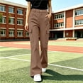 thumbnail image 6 of Mifsaly Girls Cargo Flare Pants High Waisted Button Front Bootcut Trousers with Pockets and Belt Loops Full Length School Daily Casual Bottoms Khaki,Size 14, 6 of 9