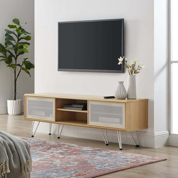 Modway Nomad Modern Wood Grain Laminate TV Stand for TVs up to 65" in Oak
