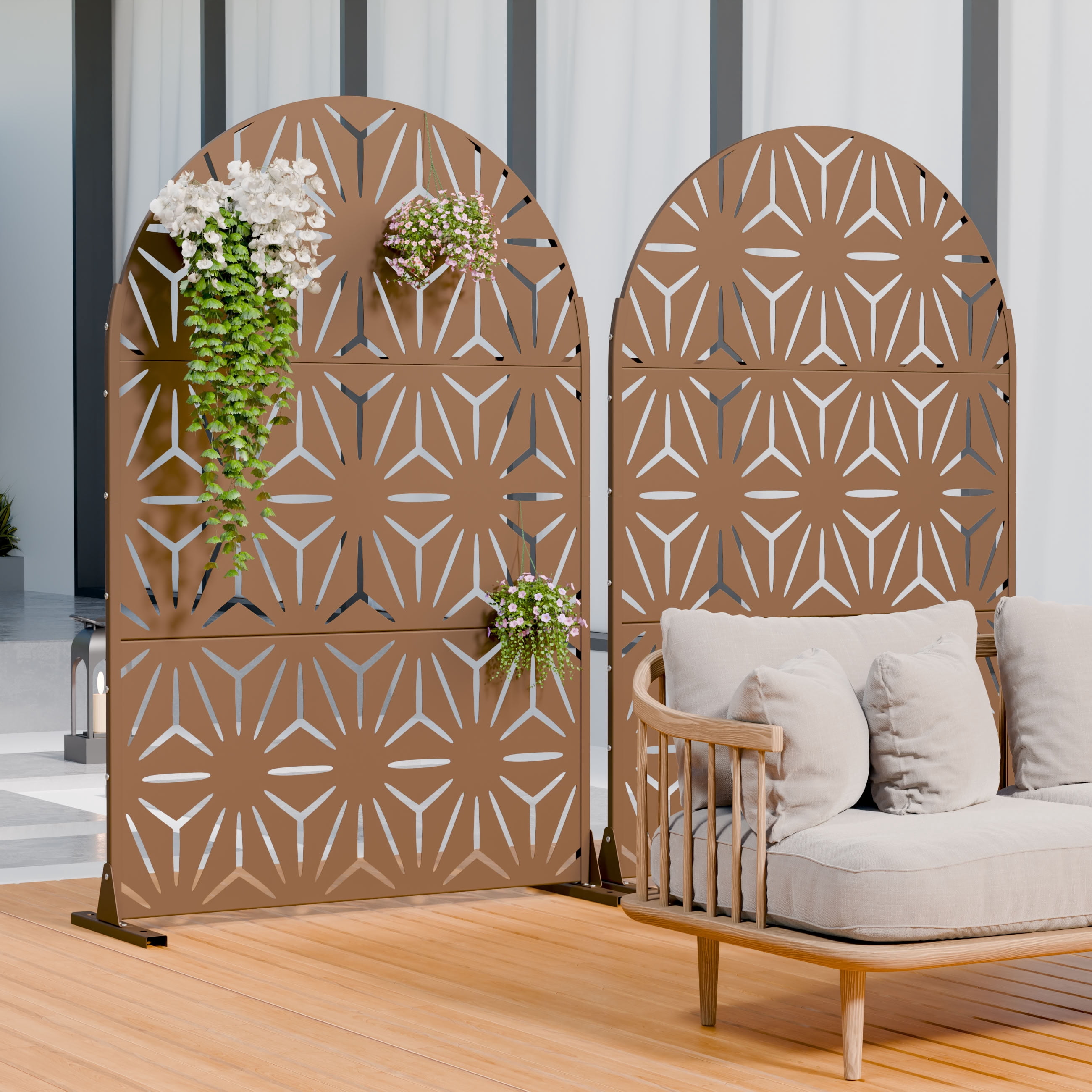 MAYEERTY 3 Panels Arched Metal Outdoor Privacy Screen Garden Divider Patio Backyard Decorative Privacy Fence, 72×47.2×15.7in