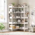 thumbnail image 2 of 5-Tier Corner Bookshelf, Convertible l-Shaped Bookcase with Industrial Metal Frame, Multi-Functional Storage Shelf for Living Room, 2 of 7