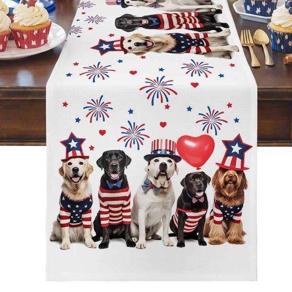 Table Runner Dresser Scarves 90 Inch Long,American Patriotic Dog Linen Dining Table Runners