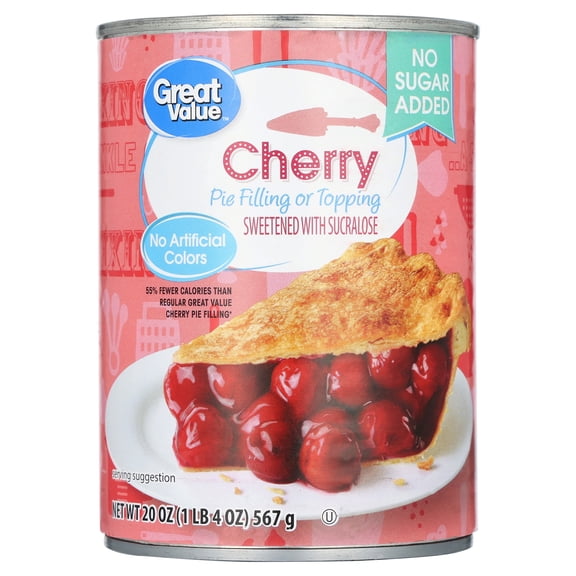 Great Value No Sugar Added Cherry Pie Filling or Topping, 20 oz Can