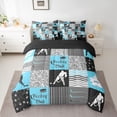 thumbnail image 2 of Homewish Est Sleep Sports Bedding Comforter Set 7pcs for Child, Cartoon Hockey Athlete King Bedding Sets, Blue Stripes Patchwork Reversible Bed Sheets, Breathable Home Decor, 2 of 7