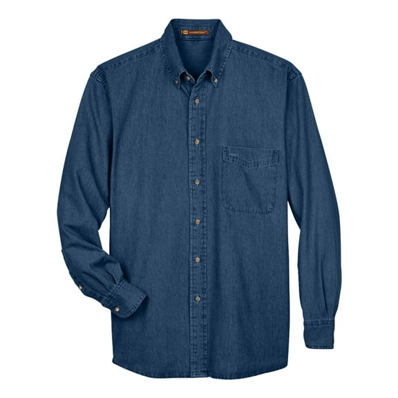 Harriton M550T Men's Tall Long Sleeve Denim Shirt-Dark Denim-2XLT