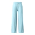 thumbnail image 6 of Women's Cotton Yoga Pants Wide Leg Straight, Mid Elastic Waist Stretchy Soft, Pockets Casual Solid Color, Lounge Workout Fitness Lounge Pants | VerBelle,Light Blue 2XL, 6 of 8