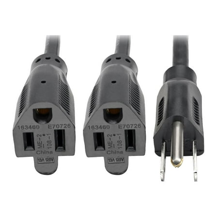 P02418N13A2R Standard Power Extension Cord Y Splitter Cable, 13A, 16AWG (NEMA 515P to 2x NEMA 515R), 18in