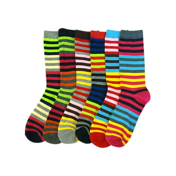 Bright & Colorful Striped Womens 6 Pack Assorted Crew Socks
