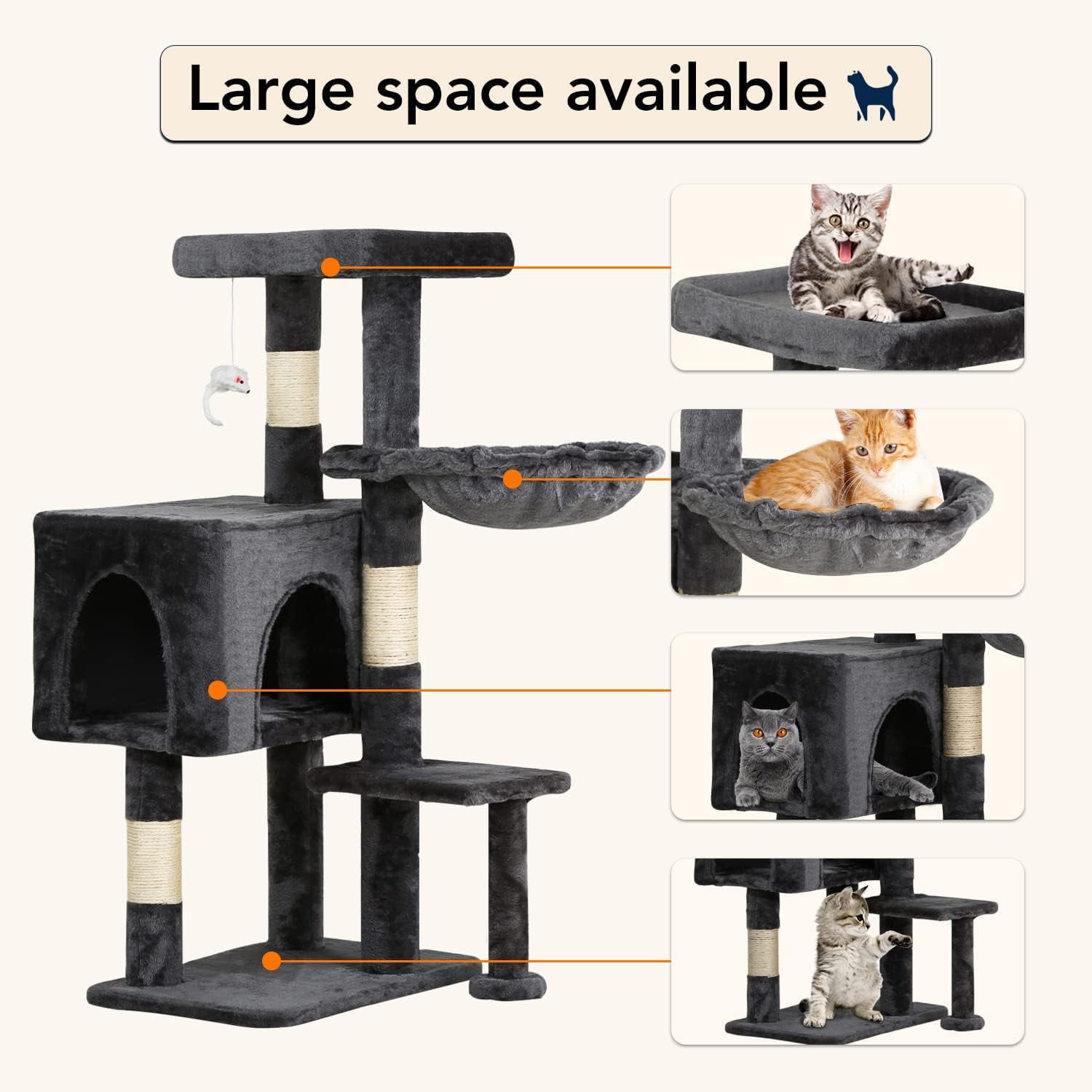 BestPet Cat Tree 37" Tall Cat Tower Kitten with Scratching Posts and Perches Indoor Activity Center for Cats (Light Gray)