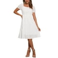 thumbnail image 2 of INSPIRE CHIC Women's Square Neck Short Puff Sleeve Elastic Waist Casual A-Line Summer Eyelet Midi Dresses XS White, 2 of 5