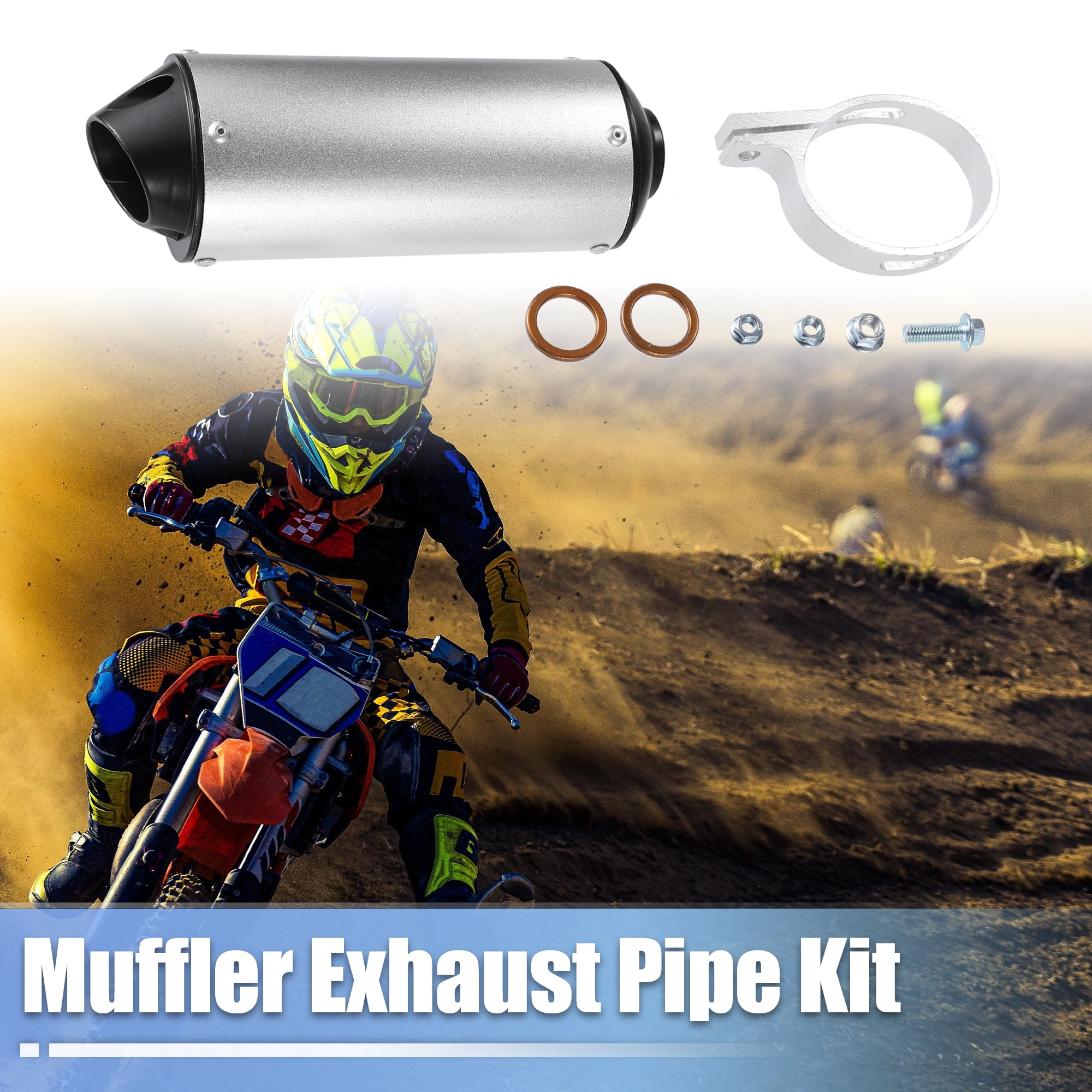 Unique Bargains 1 Set Muffler Exhaust Pipe System Assembly Kit 28mm for Motorbike ATV Pit Dirt Bike Muffler Silver Tone
