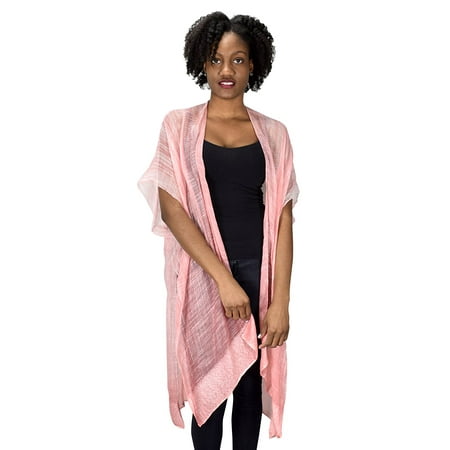 - Peach Couture Laced Hem Sheer Beach Cover Up Tunic Kimono Summer Cardigan