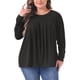 thumbnail image 1 of Blusas elegantes de cuello redondo plisadas de manga larga para mujeres de tallas grandes GRACE & GRANDEUR, camisetas sueltas casuales 1X negras, 1 of 1