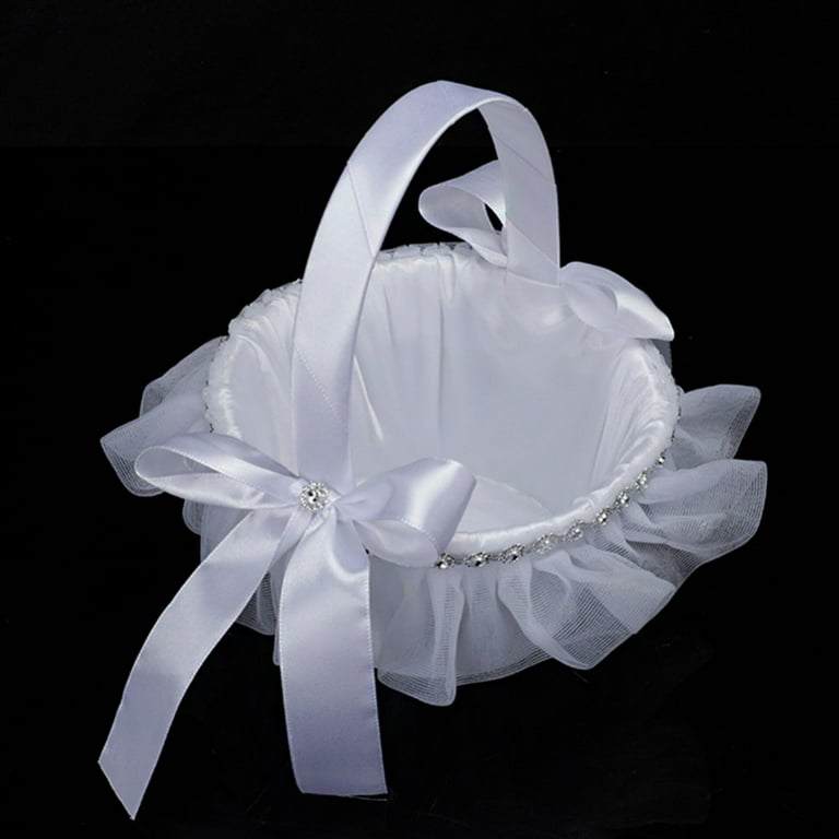 EOTVIA Wedding Flower Girl Basket Lace Handle Bowknot Flower