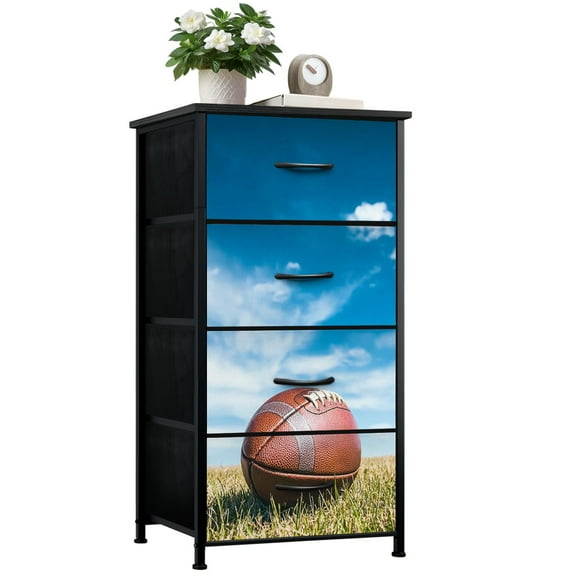 Sports Theme Dresser for Bedroom with 4 Storage Drawers Leather american football grass pitch blue sky Dressers Chest of Drawers Steel Framed Fabric Closet Organizers for Entryway Boys Room