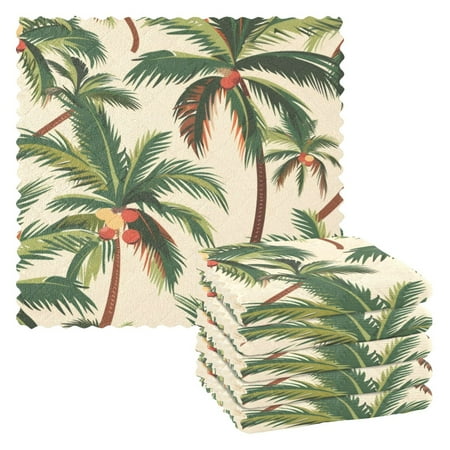

6 Pieces of Kitchen Towels 11x11Inch Kitchen Dish Cloths Kitchen Dish Towels Reuseable Cleaning Cloths The Cartoon Coconut Tree