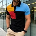 thumbnail image 2 of Men's Casual Button Down Shirt Patchwork Turndown Collar Short Sleeve Breathable Quick Dry Polyester Blend Stretch for Daily Work Vacation Streetwear | Zenithor,Black L, 2 of 9