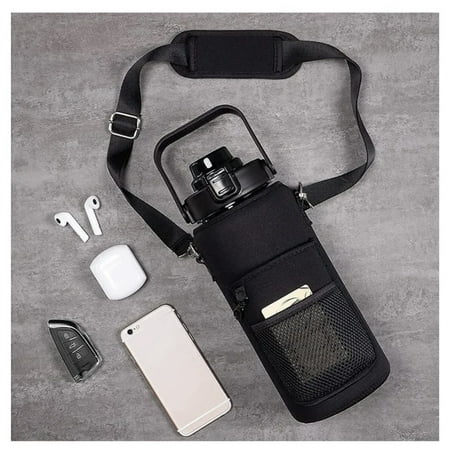 

BLACK 60 oz (2lt) water Bottle with pocket for id card phone and keys keep cool for more time than other water-leak proof