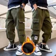 thumbnail image 3 of Pantalones para niños con forro polar, pantalones cargo holgados e informales, cálidos, de invierno, de terciopelo integrado, para niños, transfronterizos, 3 of 4