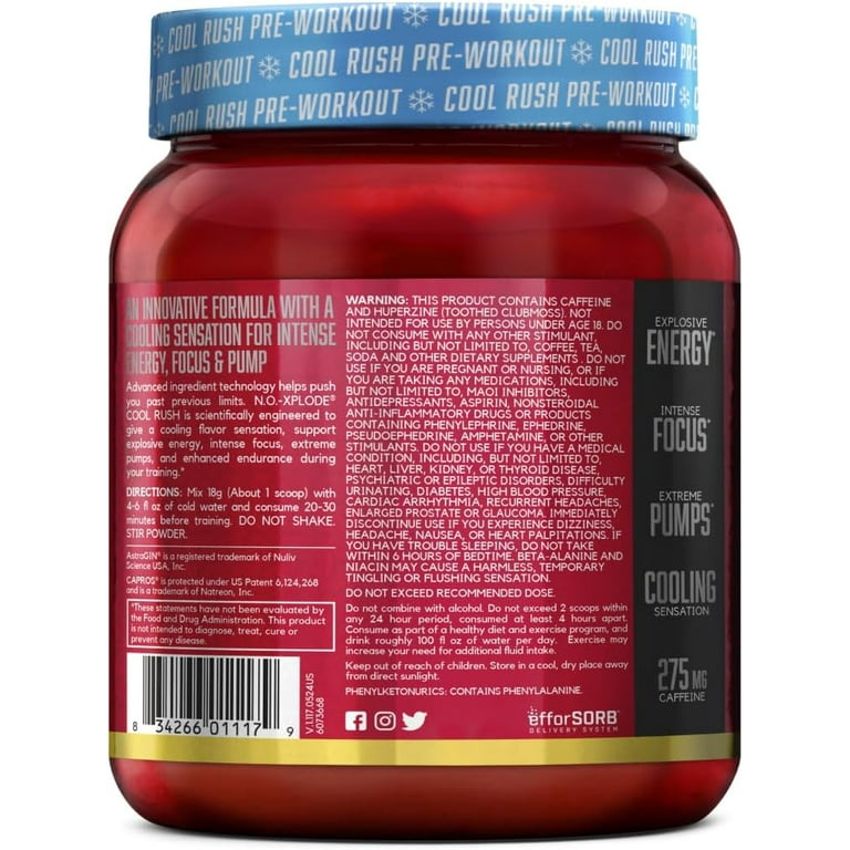 BSN N.O.-XPLODE Cool Rush Pre Workout Powder, Preworkout Energy