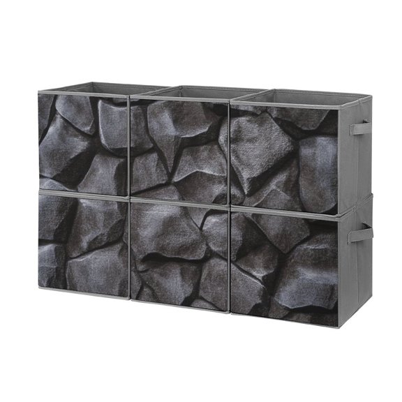 Collapsible Oxford Fabric Storage Cubes with Handles, Large Mid Foldable Oxford Cloth Bins Set of 2/6, Closet Organizers for Shelves Clothes Home Kitchen Toy - Abstract Black Stone