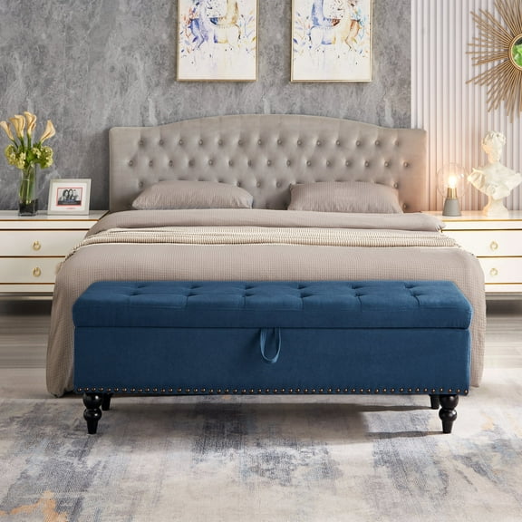 Newboti Furniture 59" Bed Bench with Storage Blue Fabric 77200