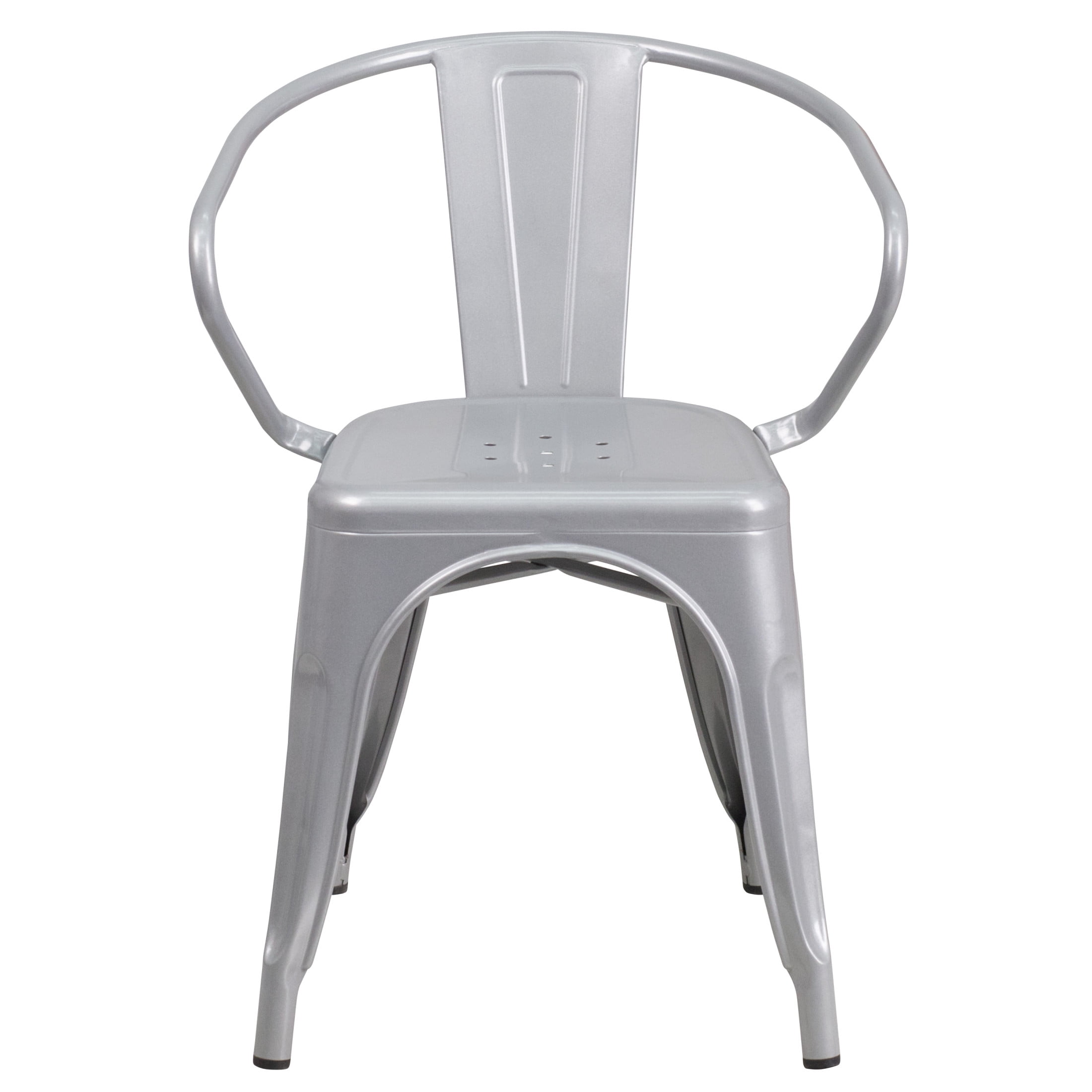 Flash Furniture Luna Commercial Grade Silver Metal Indoor-Outdoor Chair with Arms