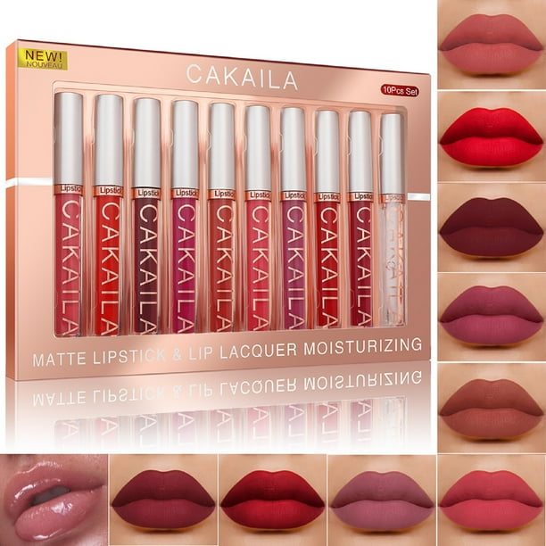 Juego de 9 brillos de labios mate y 1 aceite de labios Fiudx