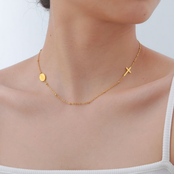 Oval Virgin Mary Cross Pendant Necklace for Women, Stainless Steel Non Tarnish Hypoallergenic Jewelry Gift for Girlfriend, Wife, Mother