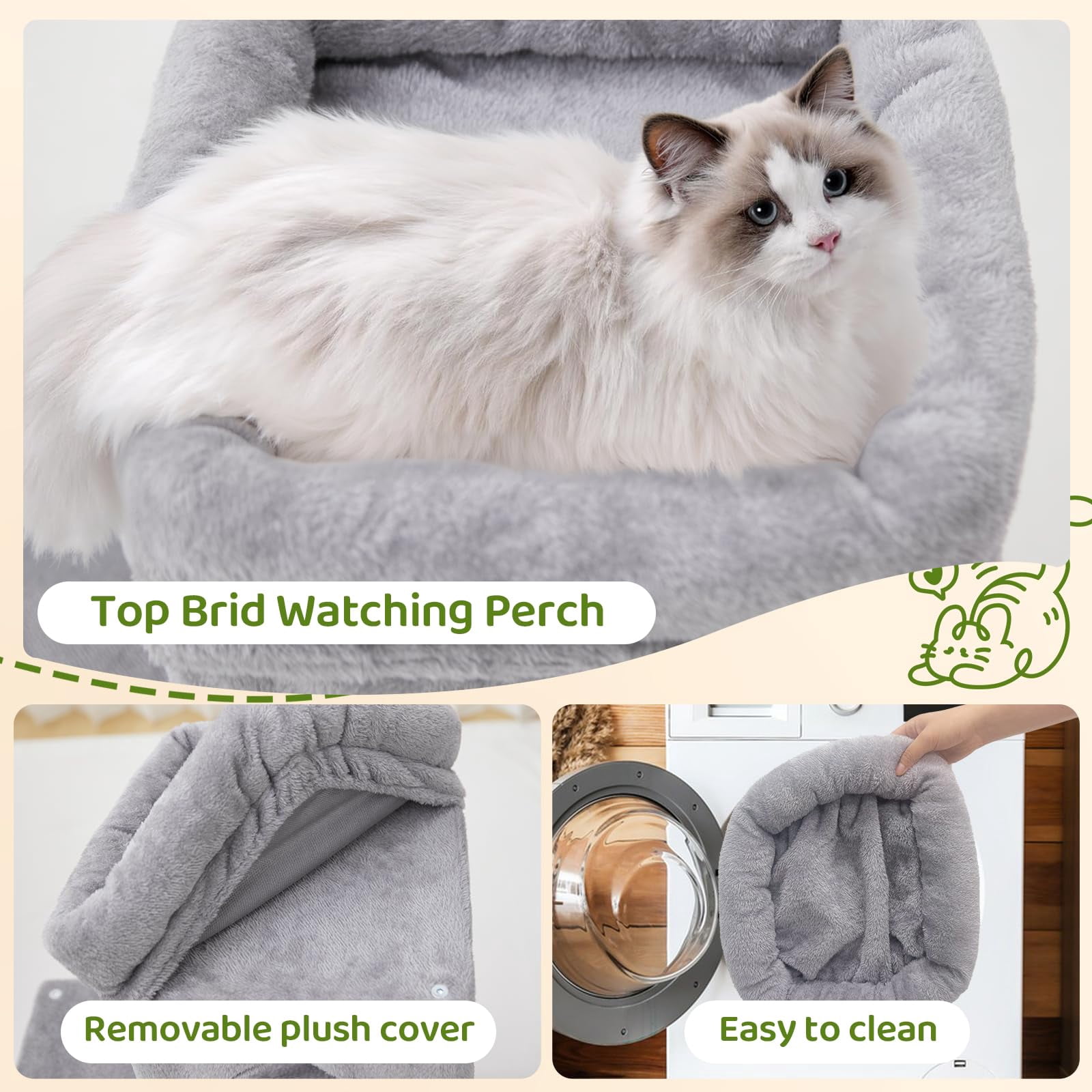 24inch Tall Cat Tree With 2 Condo And Mouse Cozy Small Tower Board For Kitties Cats.(light Grey) (22 * 13 28)