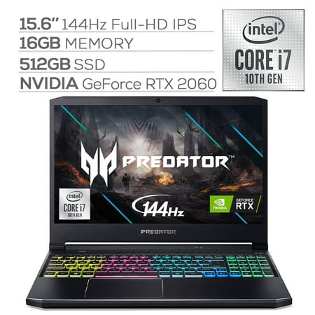 Acer Predator Helios 300 144Hz Gaming Laptop, 15.6" 3ms IPS FHD, RTX 2060 OC, i7-10750H 6-Cores up to 5.00 GHz, 16GB RAM, 512GB SSD, Killer Network, RGB KB, WiFi 6, Win 10