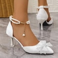 thumbnail image 5 of SCHUHLAND Elegant White Pumps: Pearl Chain Ankle Strap, Bowknot Pointed Toe High Heel Shoes for Wedding & Party, 5 of 11