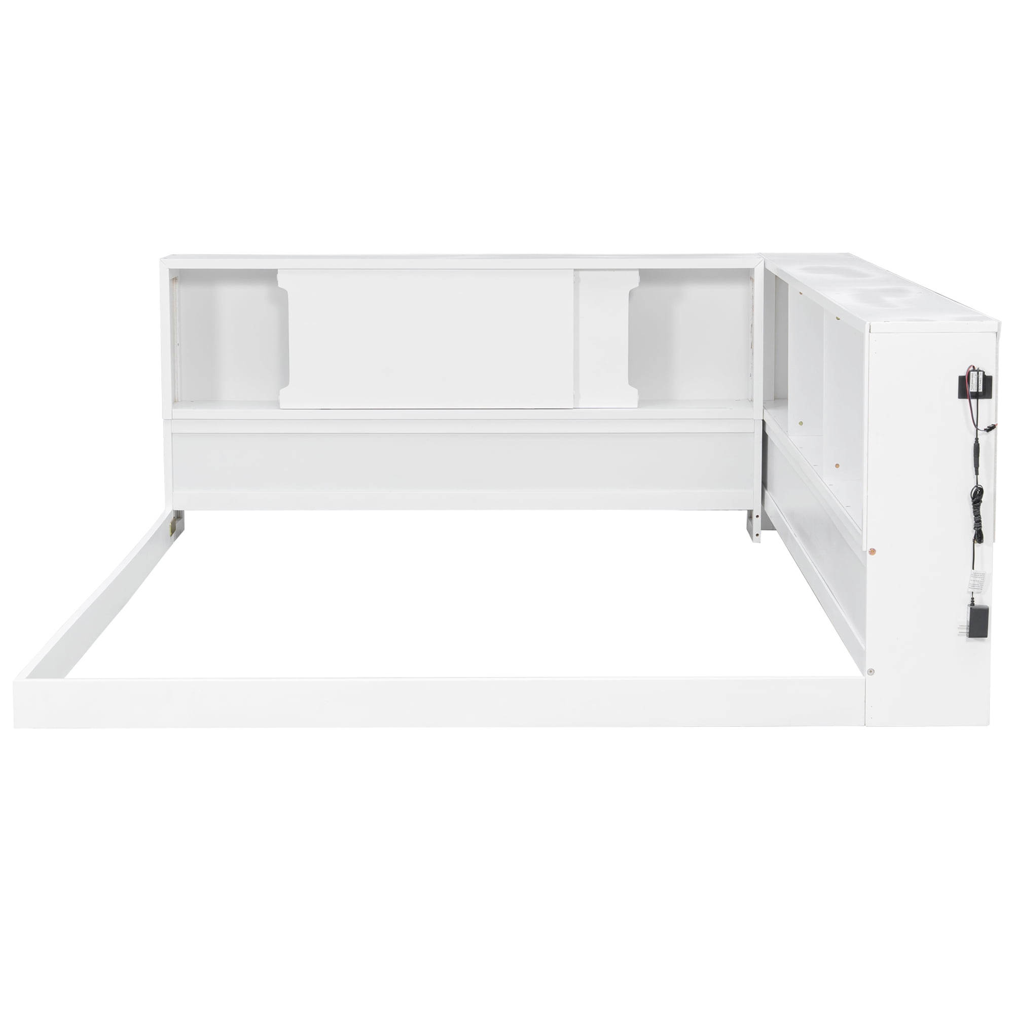 Euroco Wood Queen Size Daybed with Storage Shelves, USB Ports and LED Light, White