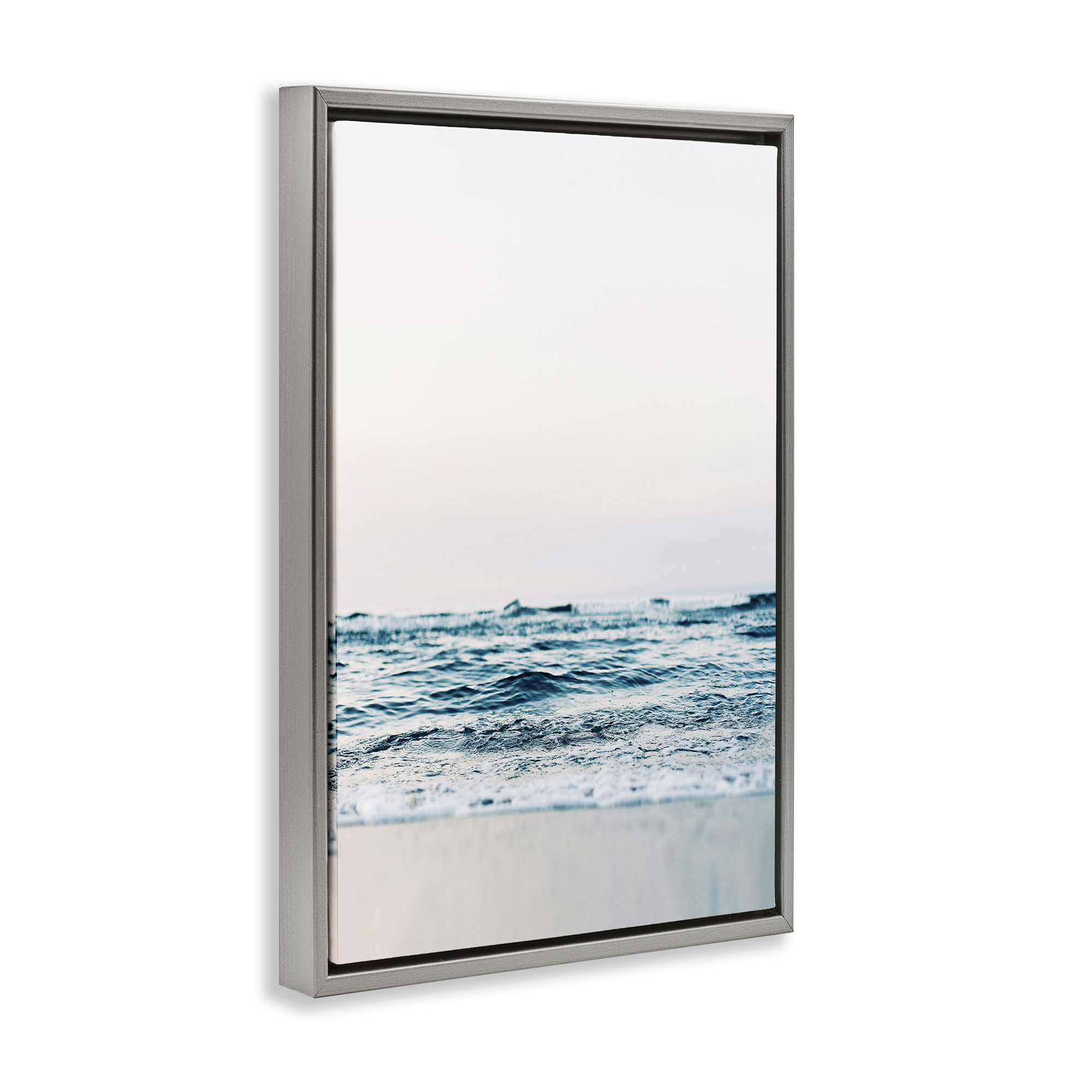 Stupell Industries Subtle Beach Waves Coastal Photography Gray Floater Framed Canvas Art Print Wall Art, 17 x 25