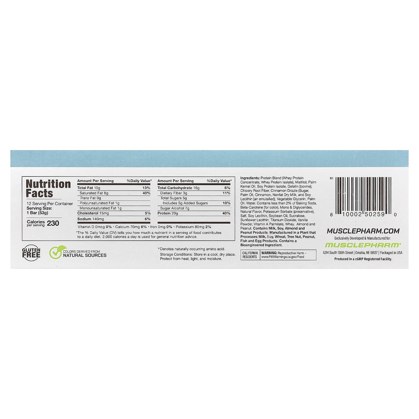 MusclePharm Combat Ready Protein Bars, Cinnamon Roll Flavor High Protein Bars, Combat Cravings, Fuel Performance & Meet Energy Demands, 20g Protein from Whey Protein, 3g Fiber, Gluten Free, 12 Bars