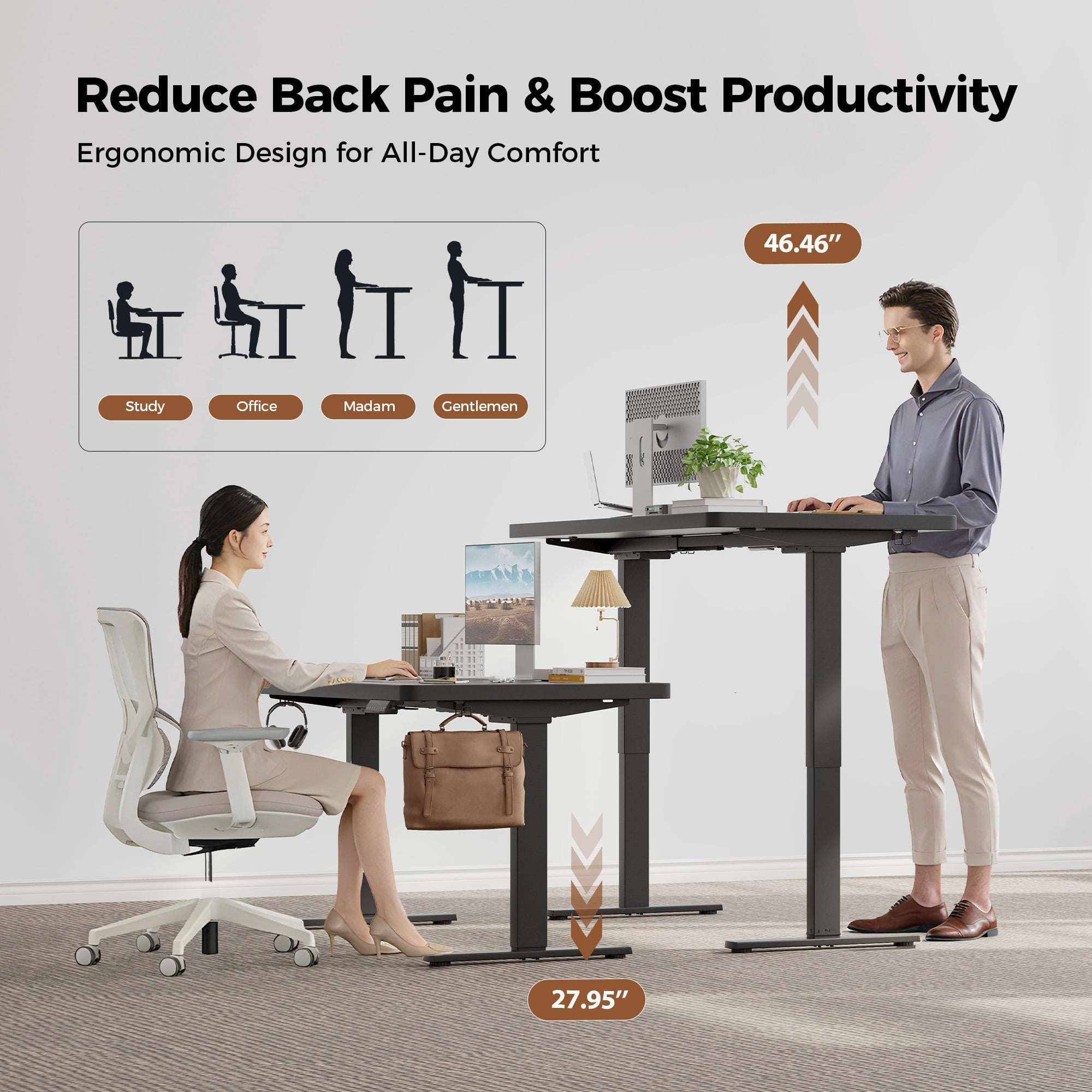 47.2 Inch Dual Motor Electric Adjustable Standing Desk, Computer Desk with Memory Controller, Home Office Desk with Seamless tabletop,265 lbs Weight Capacity,Black (Two packages)