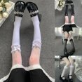 thumbnail image 3 of CANKER Sweet Japanese Lolita Summer Silky Long Socks Ruffled Lace Bow Knot Harajuku Kawaii College Style Calf Length Stockings, 3 of 16